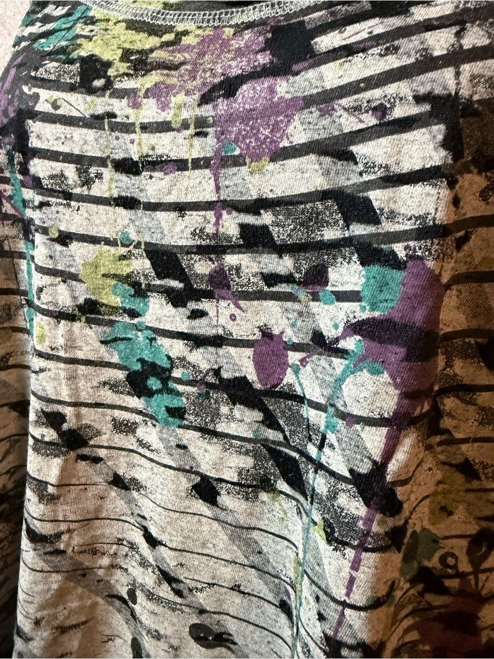 Abstract Paint Splatter Striped Tank Top Ruched Side Drawstring - Picture 3 of 9